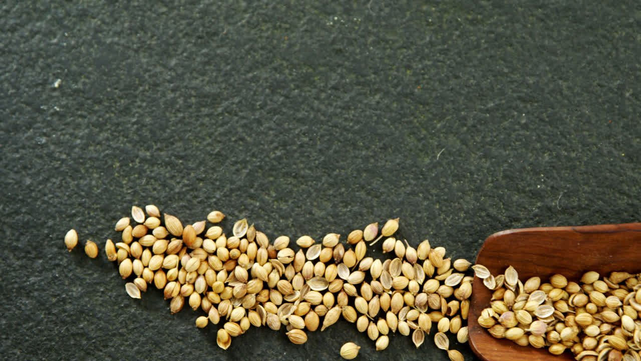 나무 스쿠프에서 흘러나오는 코리안더 씨 4k