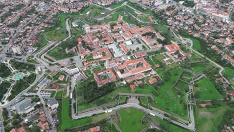 Alba-Lulia-Fortified-City-in-Transylvania,-Romania---Aerial-4k-Circling