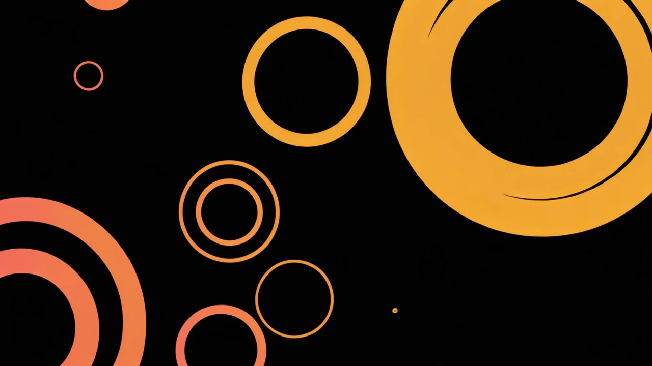 Abstracte animatie van uitdijende en zwevende oranje cirkels op zwarte achtergrond