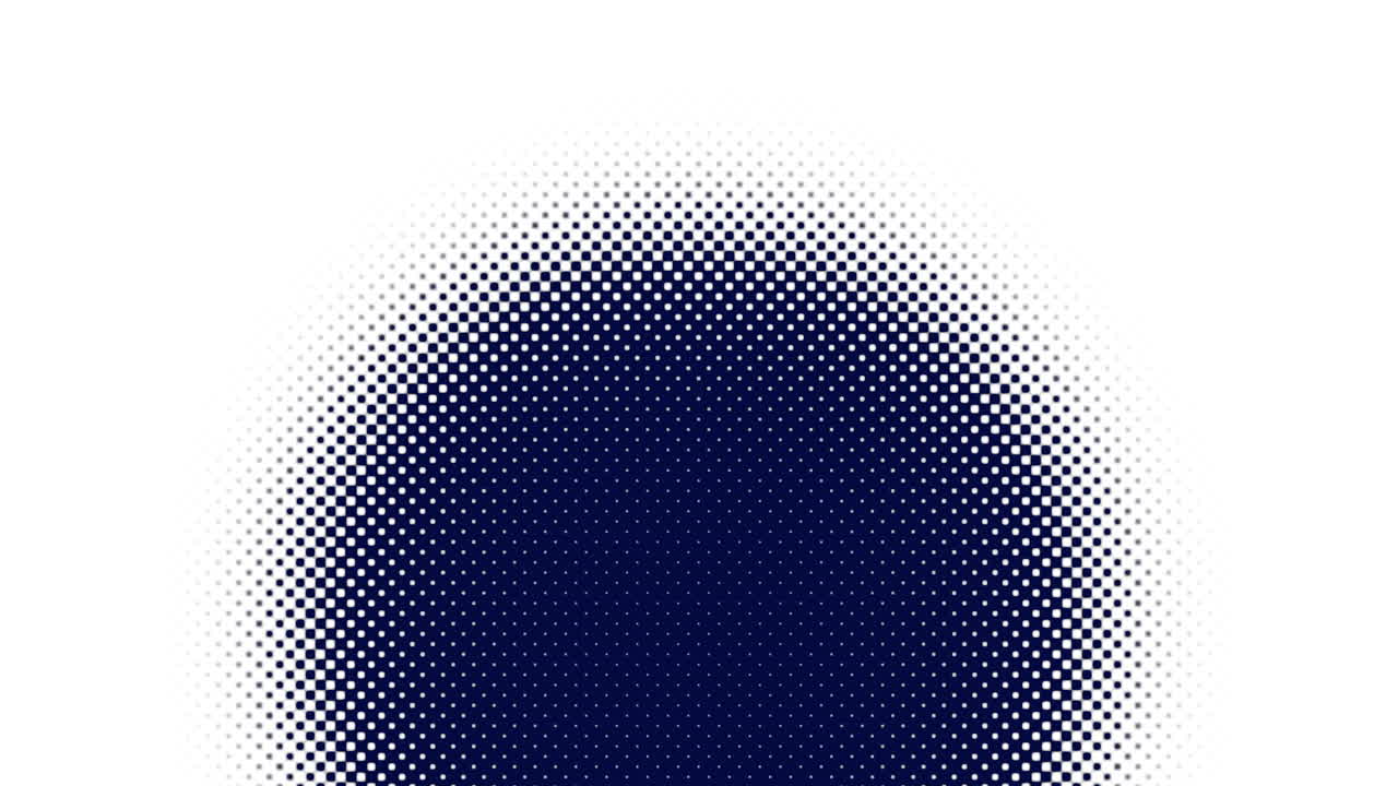 An illustrative halftone image showcasing a circular pattern formed by small blue and white dots, with white dots outlining the circle and blue dots filling its interior