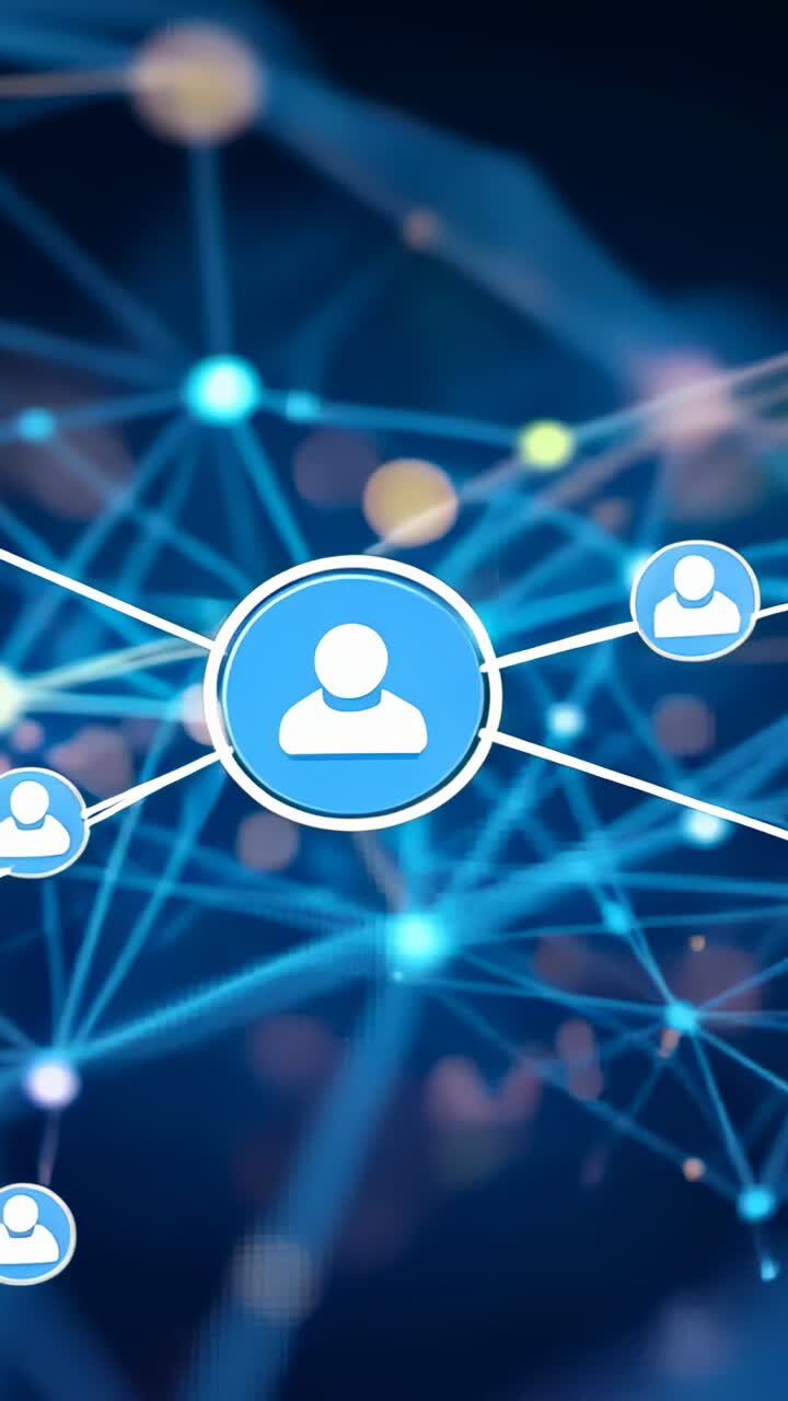 Vertical video: Streaming digital network spawning central user node linking surrounding nodes
