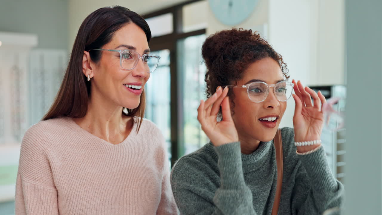 Women shopping for eyeglasses at an optical store