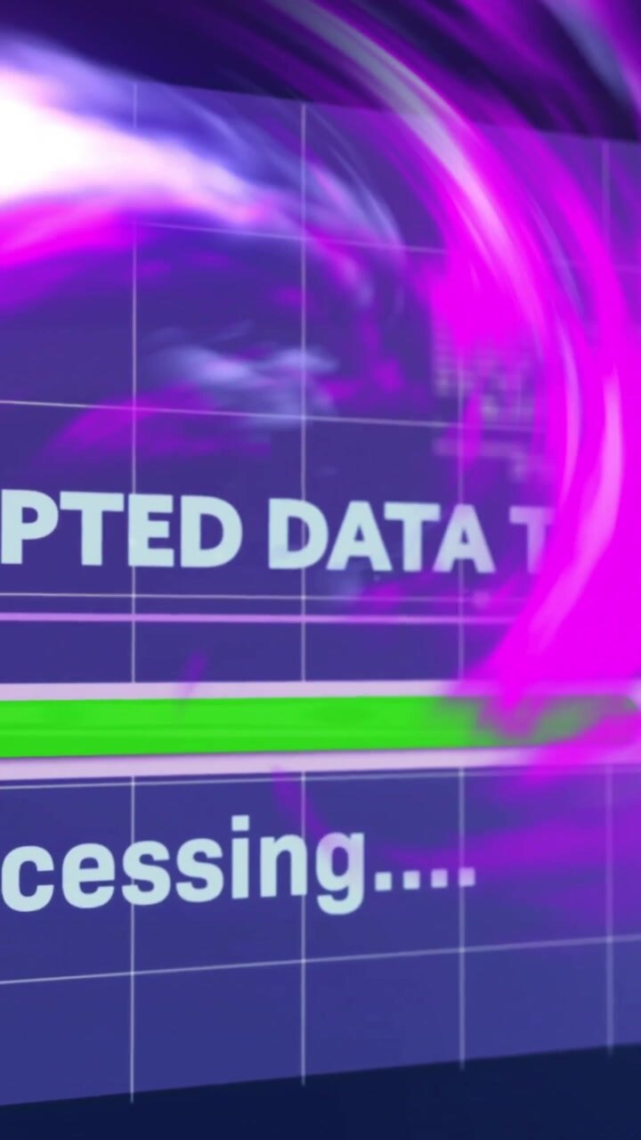 Animation of digital data processing over and text over grid