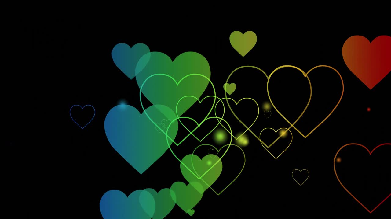 검은 바탕 위에 무지개 심장의 애니메이션