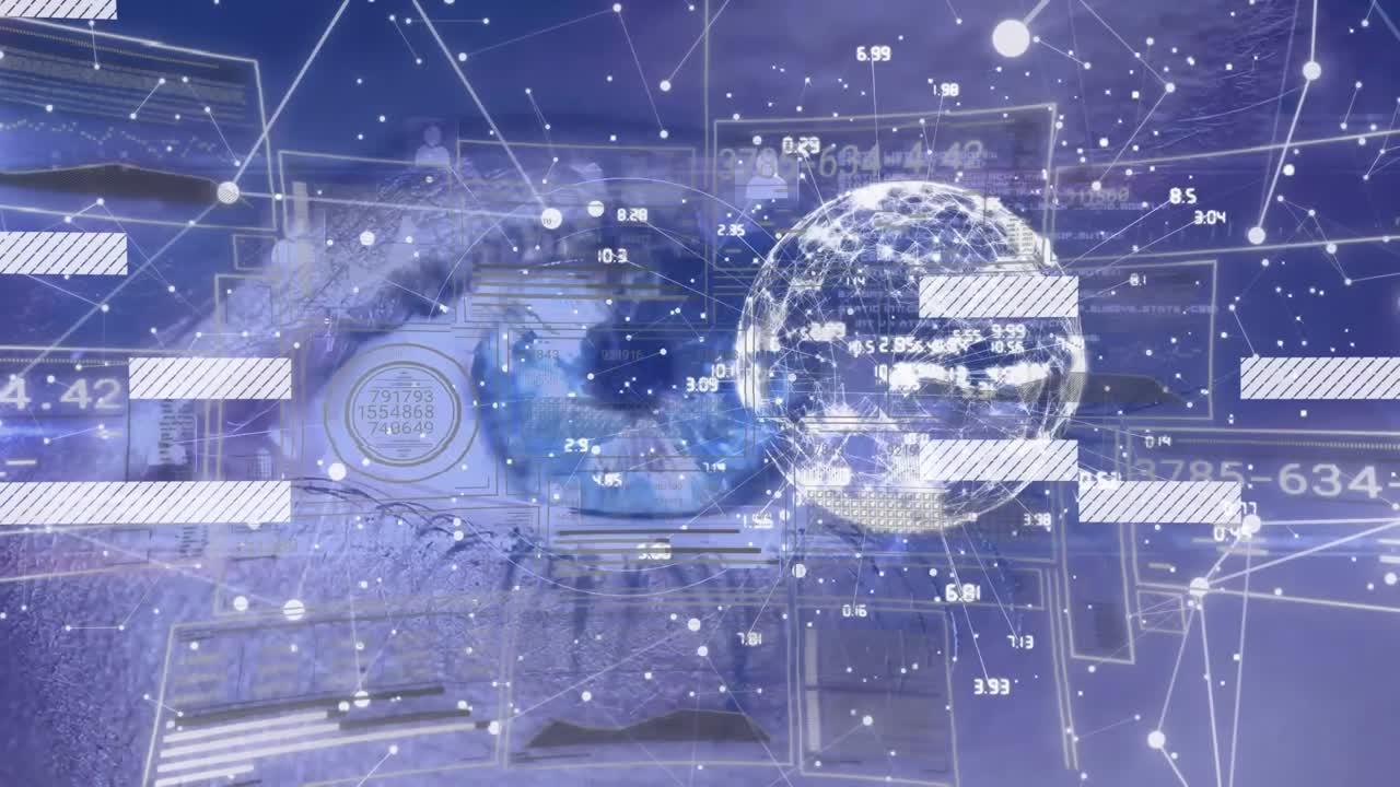 여성 눈의 클로즈업에서 연결 및 데이터 처리의 네트워크의 지구상의 애니메이션