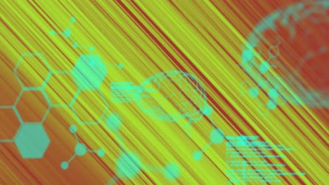 animación del procesamiento de datos y cerebros en fondo verde en movimiento