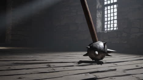 medieval morning star in a dungeon