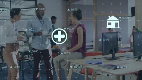 animation of data processing over diverse business people in office