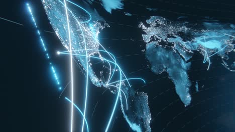 tech earth globalization in 3d animation. global business dots on rotating planet.