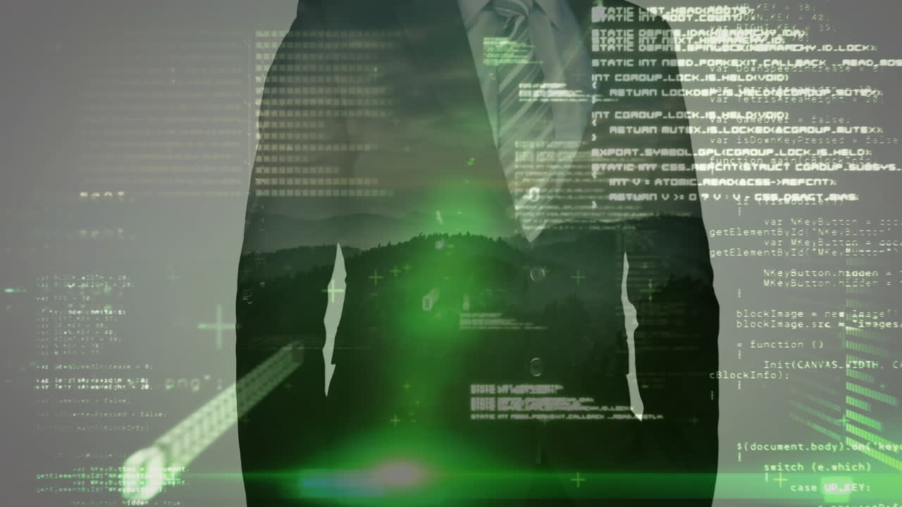 animación del procesamiento de datos financieros sobre el hombre de negocios