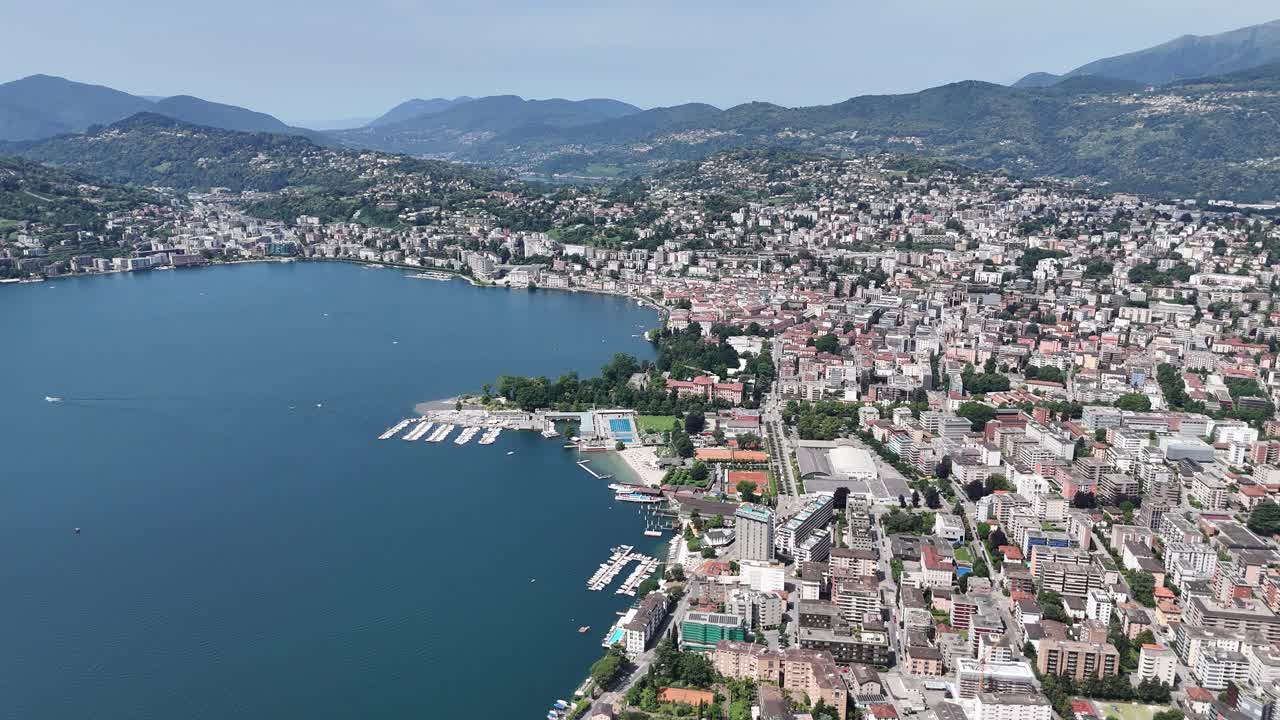 Lugano City Switzerland high aerial view