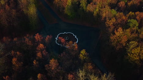 autumn park aerial view with fountain