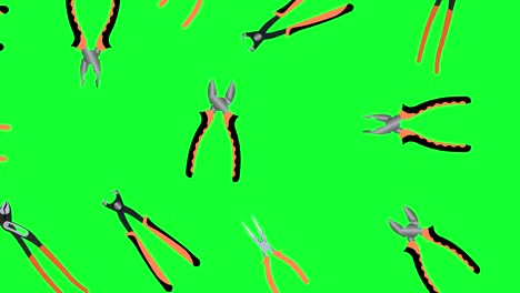 working pliers tools elements graphic animation, on green screen chroma key, seamless loop