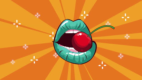 pop art lips eating a cherry