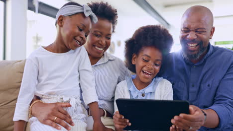 Black-family,-parents-or-kids-with-tablet