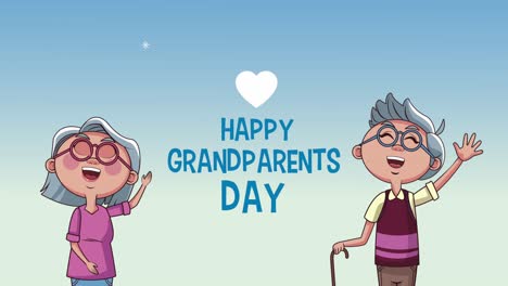 happy grandparents day lettering with couple and hearts