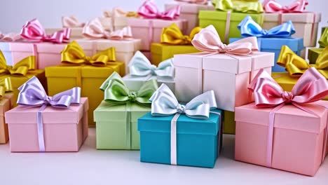 colorful stack of gift boxes with ribbons