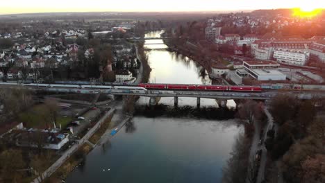 two trains crossing a bridge