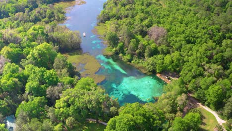 Luftaufnahme-Eines-Langsamen-Fluges-über-Den-Rainbow-Springs-State-Park-Und-Den-Fluss-Darunter