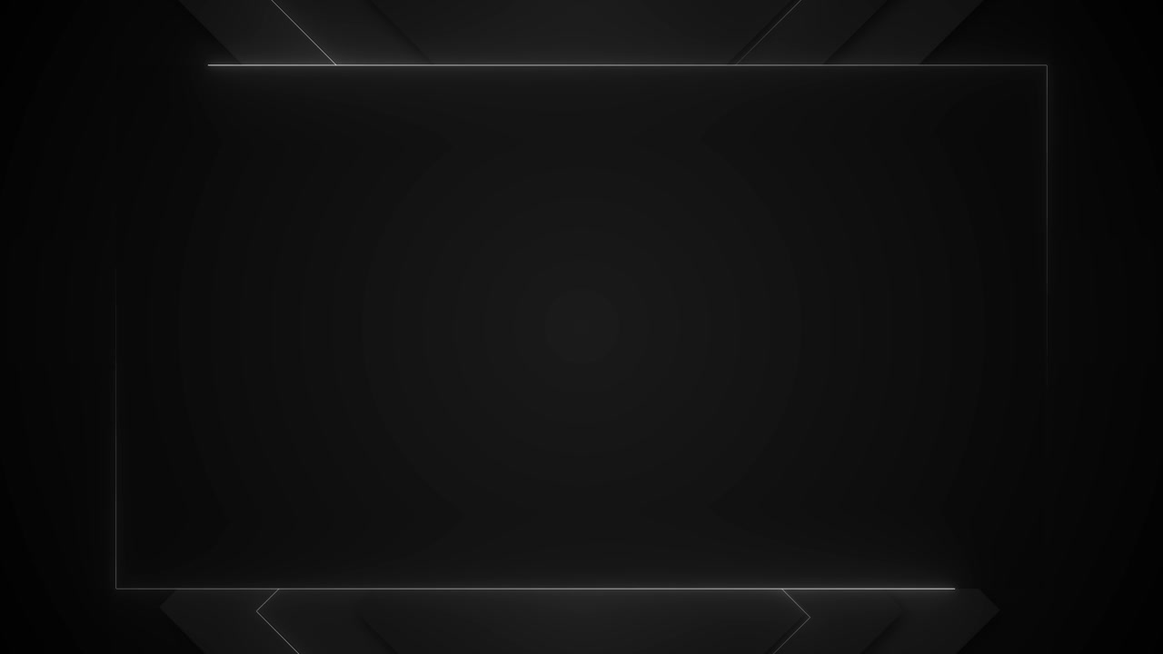 Dark minimal frame background with thin white glowing border black layered shapes soft shadows and