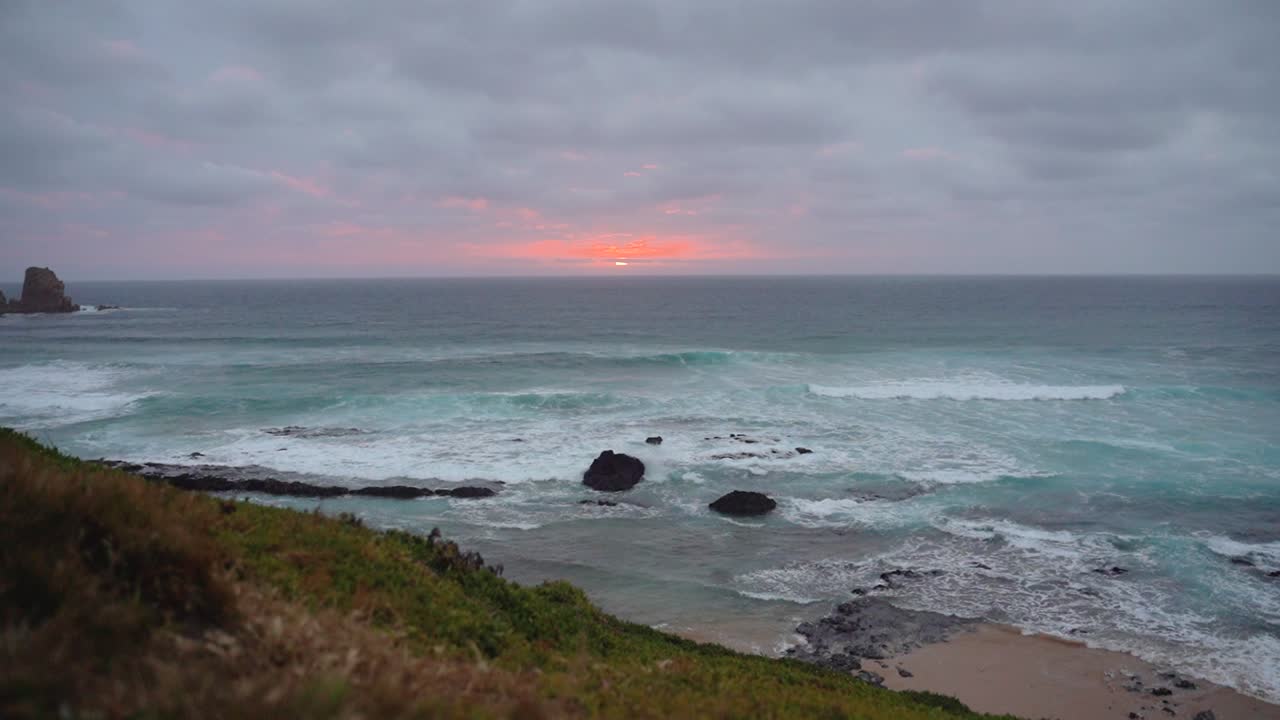 Sunset over the ocean on an overcast day in Australia's Wilsons Promontory National Park