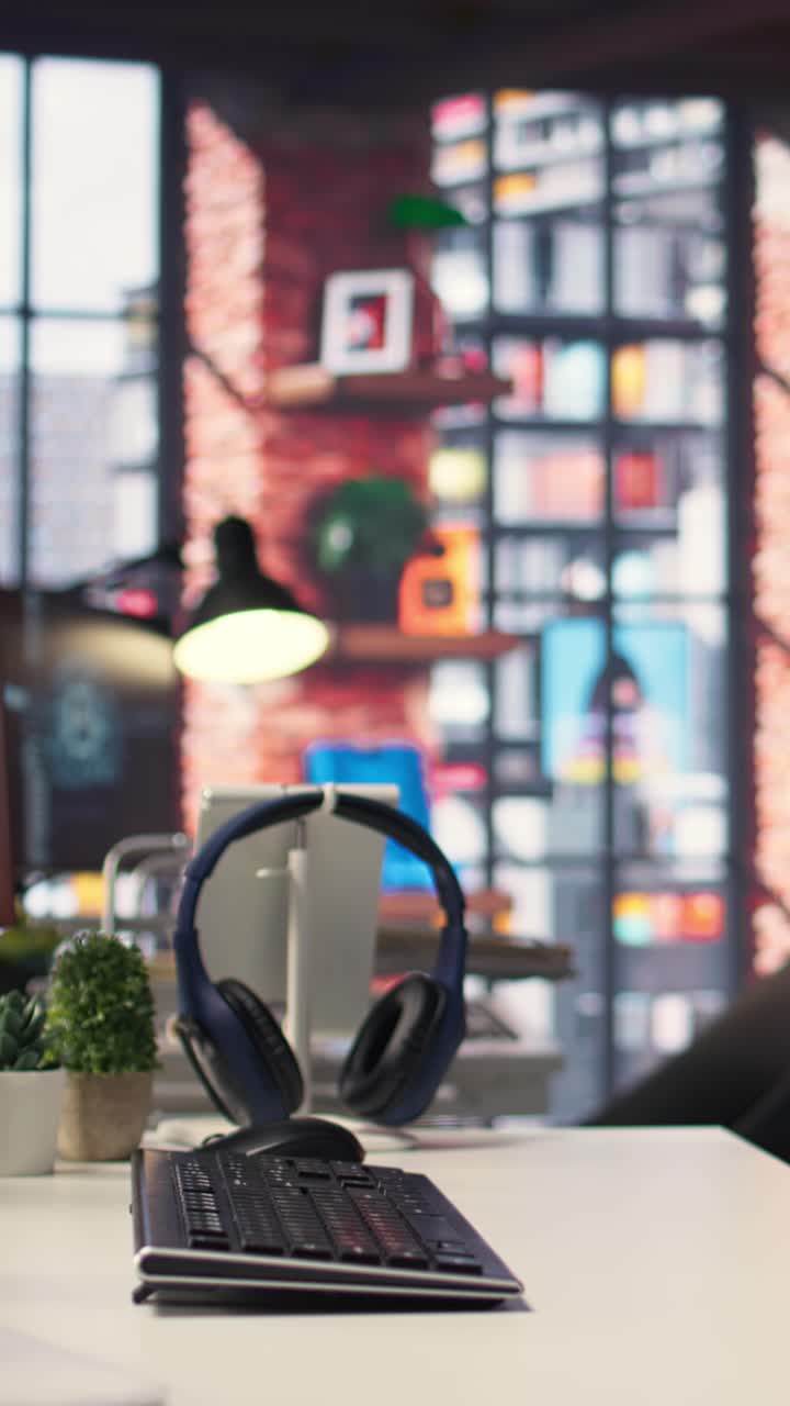 Vertical Video Office desktop setup includes monitors displaying terminal interfaces
