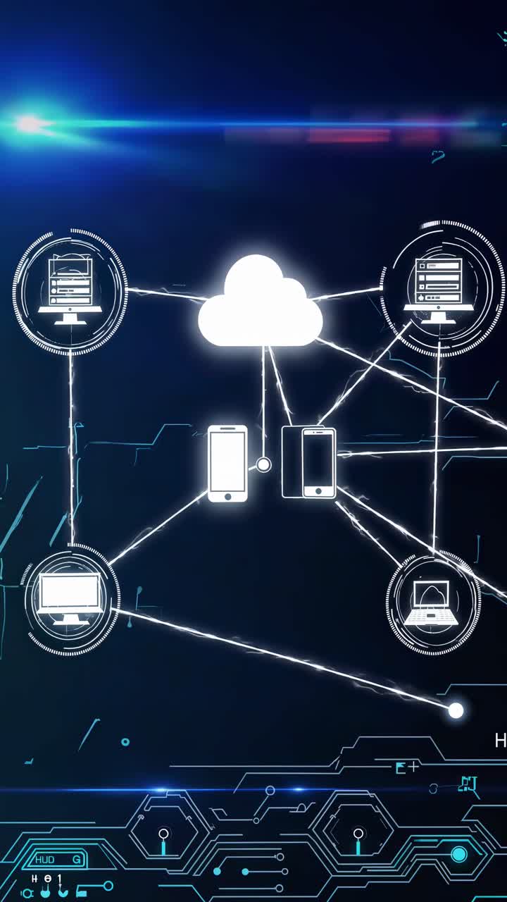 Futuristic video concept of cloud computing with a digital network interface