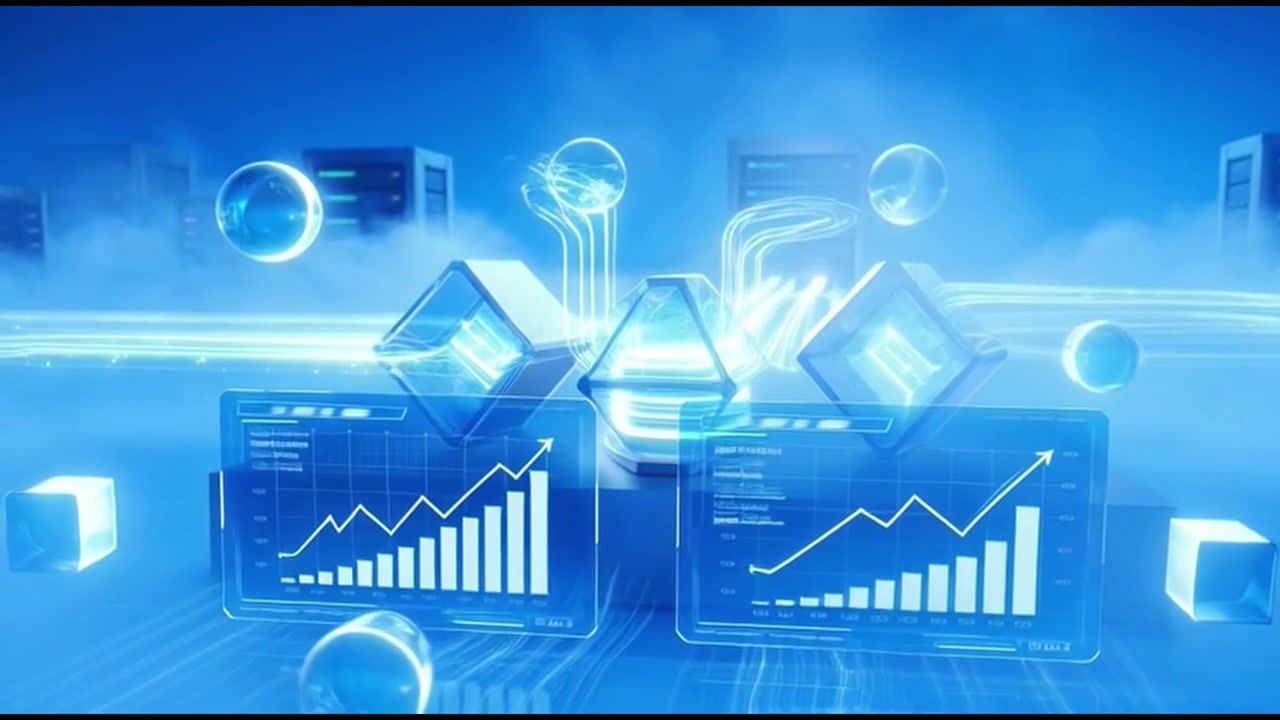 Digital Data Center Servers Processing Financial Growth Charts