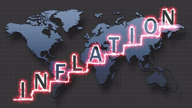 inflation concept.the word deflation is destroyed by the word inflation.fiery text.