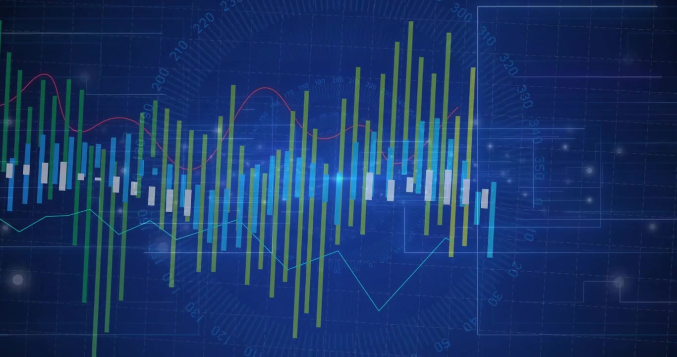 Receiving data feed, bars emerging and sliding with red line, visualizing real time data