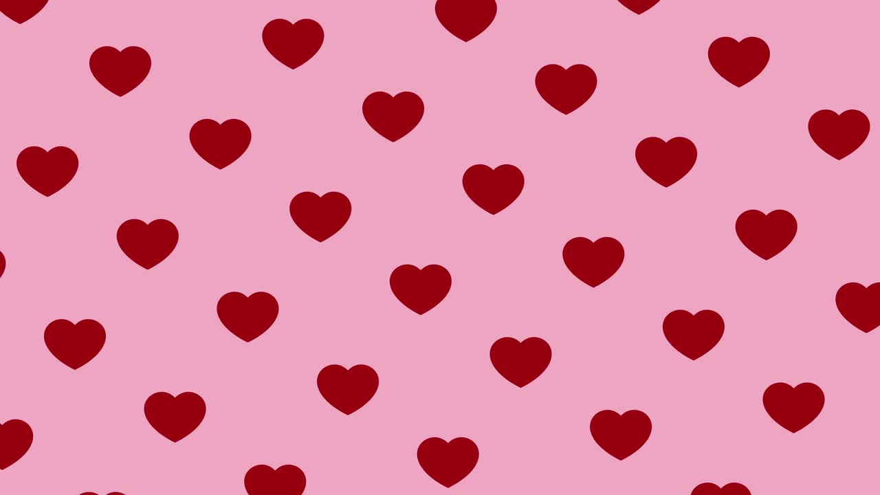 Red heart shapes pattern on a pink background. Simple motion graphic loop holiday animation