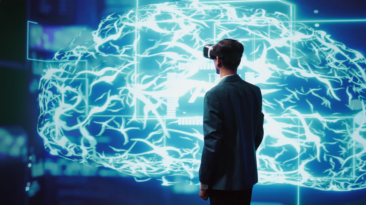 미래의 작업 공간에서 가상 현실 기술과 ai 시스템을 사용하는 전문가