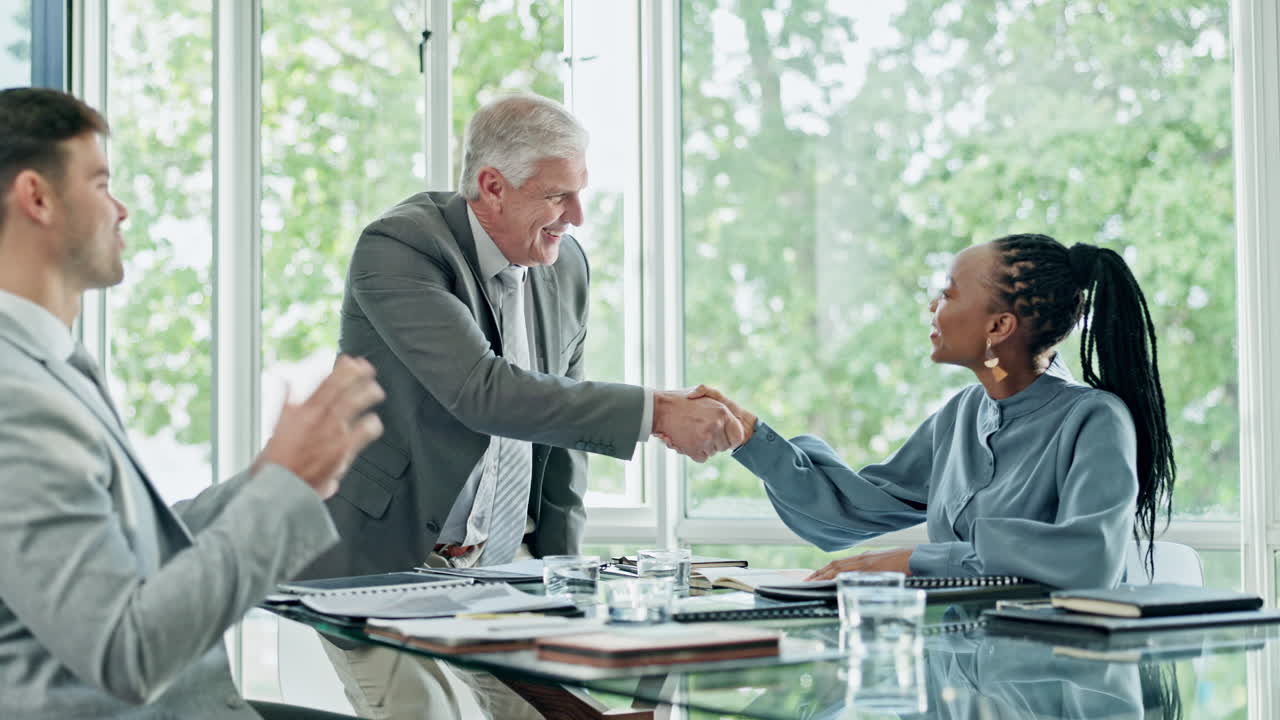 Meeting, applause and business people