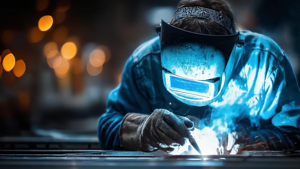 A Skilled Welder Focused on Precision in Metalwork, Creating Sparks as He Joins Metal Parts Together with Expert Craftsmanship and Attention to Detail