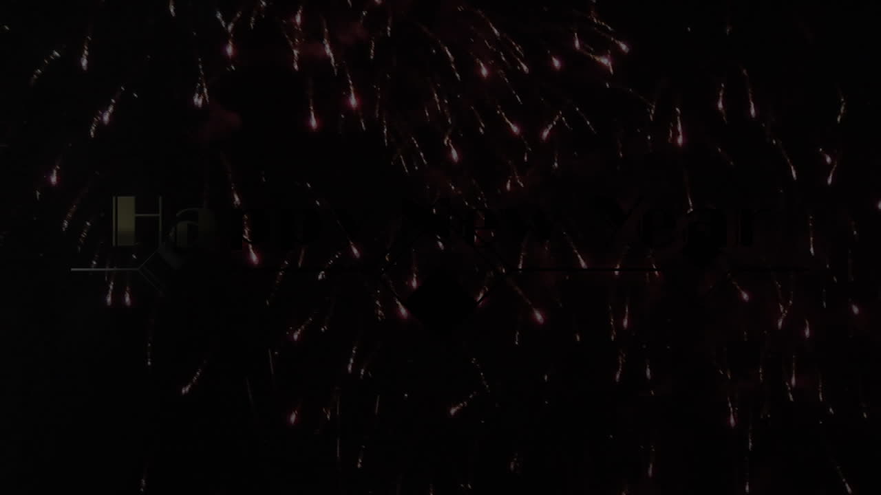 장식 과 불꽃놀이 를 배경 으로 한 행복 한 새해 인사 의 애니메이션