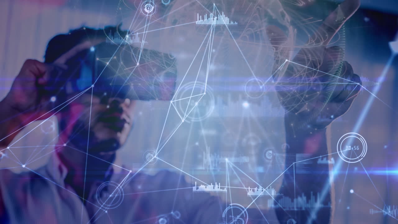 Science Composition Man using Augmented Reality combined with animated diagrams and bl