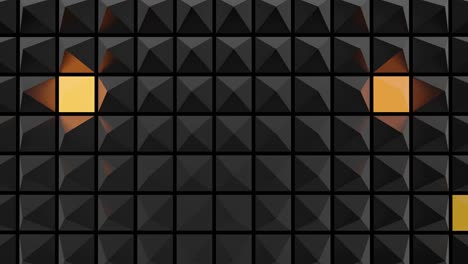 abstract festive background with black pyramids on a plane flashing multi-colored neon light randomly. loop beautiful bg in 4k. smooth animation 3d rendering.