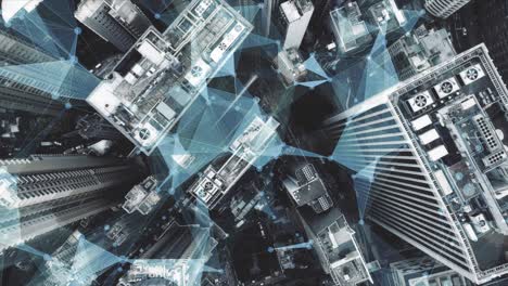 el paisaje urbano moderno y la red de comunicación de enlace en hong kong, concepto de comunicación.