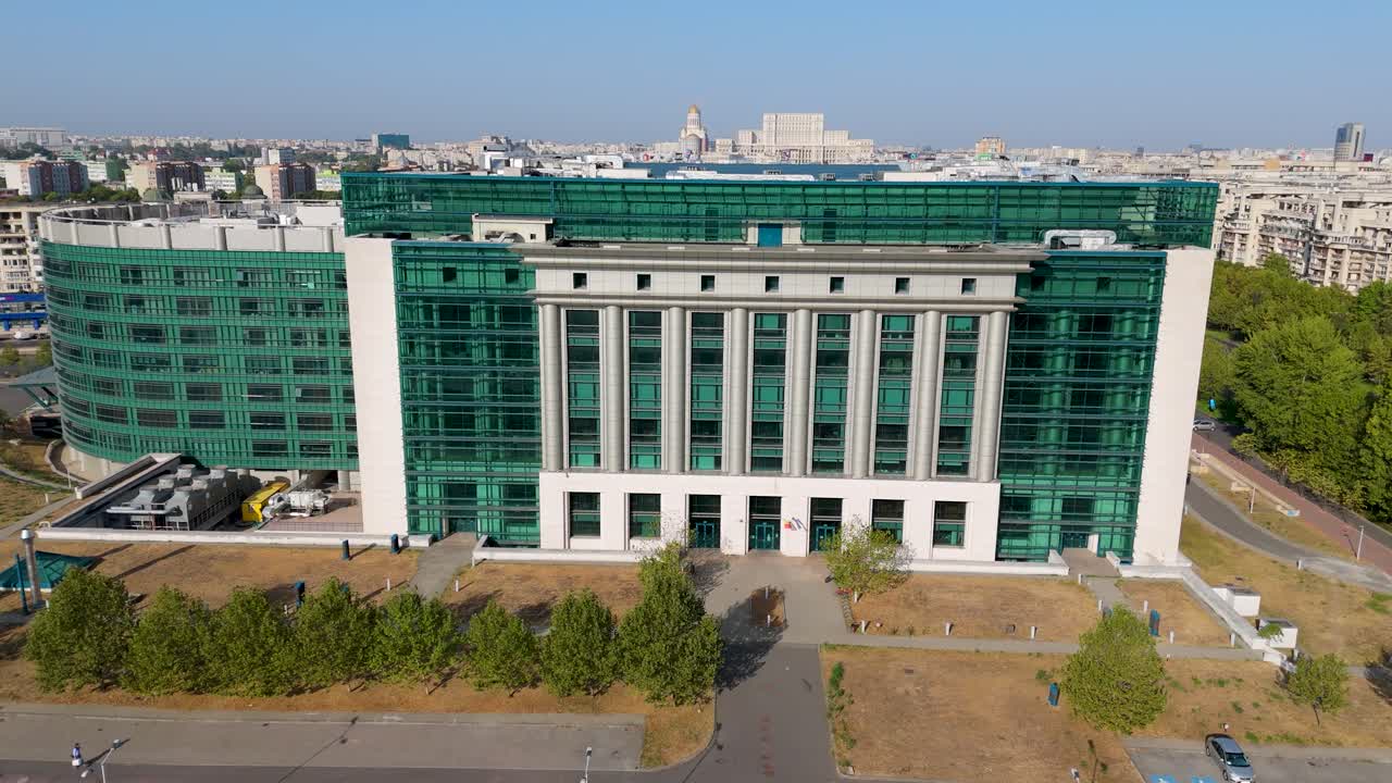 Aerial View Of The National Library Of Romania Surrounded By Bucharest's Cityscape