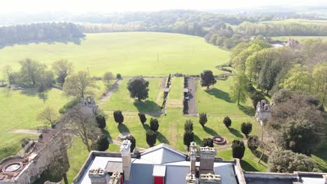 Copped-Hall-Epping-UK-old-Stately-home-under-renovation-aerial-footage-reveal-over-roof-top