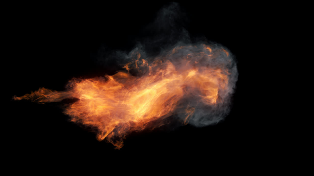 Realistic Fire Explosion with Smoke on Black Background