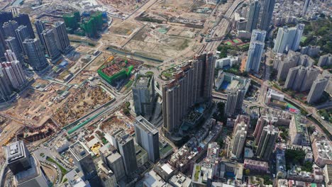 Hong-Kong,-Aerial-view-of-urban-houses-and-buildings-of-To-Kwa-Wan-on-the-eastern-shore-of-Kowloon-peninsula