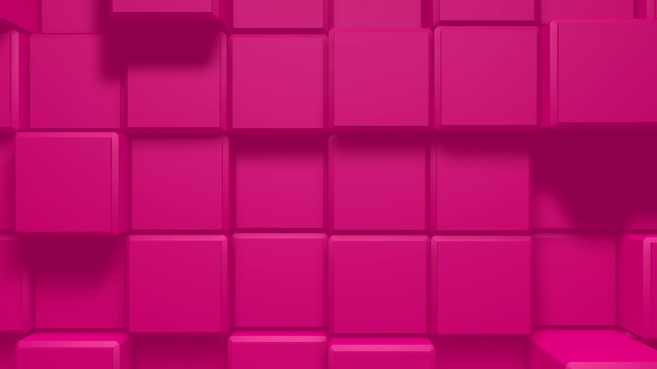 abstracto cubo geométrico bloques bucle. fondo de movimiento abstracto. rosa limpio mínimo cuadrados biselados patrón de cuadrícula. animación 3d. bucle sin costuras 4k