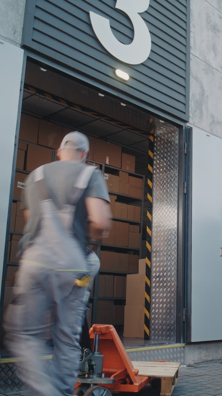 Logistics workers handling packages at a warehouse loading dock