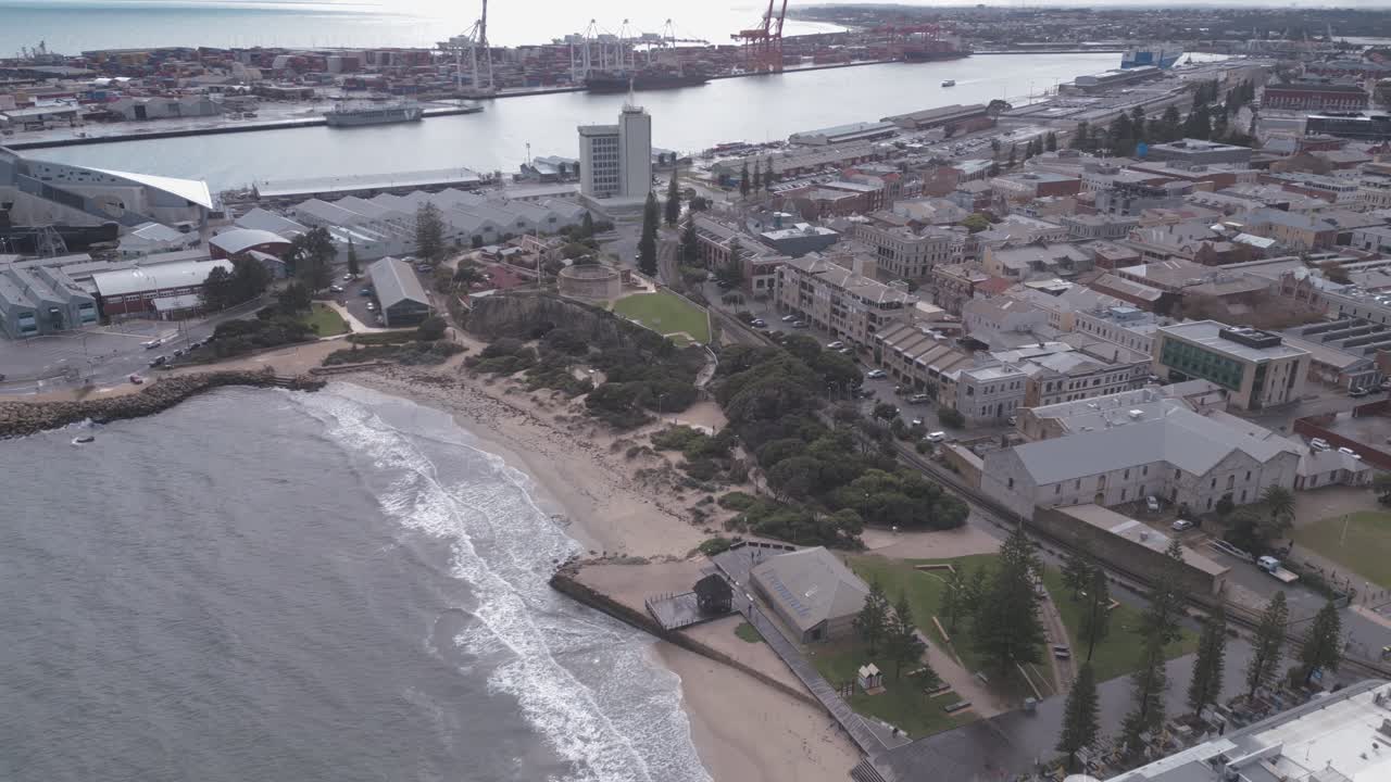 Cinematic aerial footage of the Bathers Beach in Fremantle, Perth, Western Australia