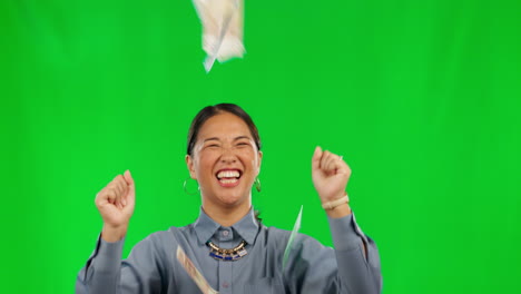 money rain, winner and woman on green screen