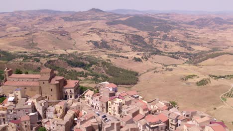 aerial view of calascibetta, a city in the province of enna, sicily, italy