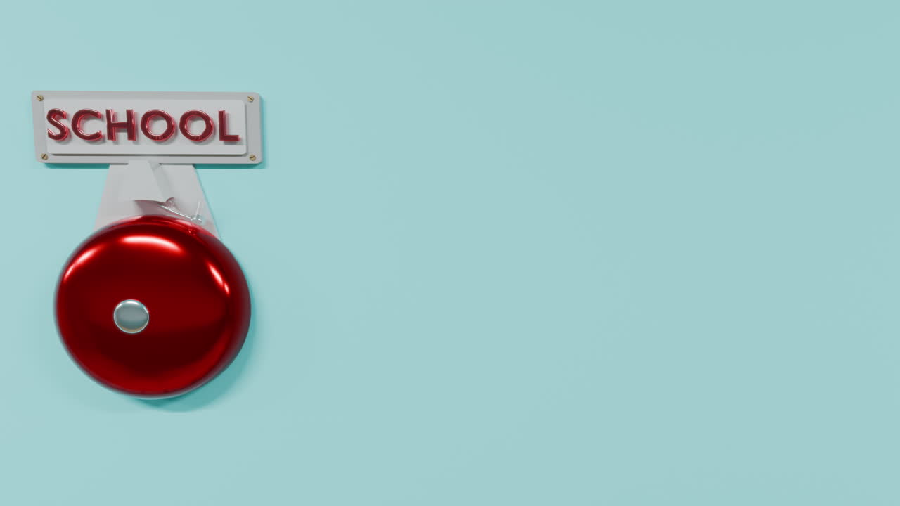 Ringing Red Bell With School Text And Copy Space On Right