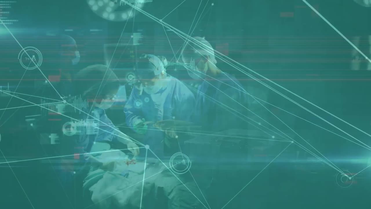 수술 중에 다양한 외과 의사에 대한 데이터 처리의 애니메이션