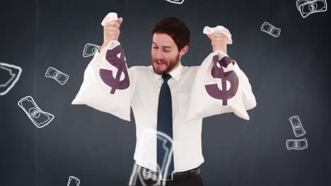 composite video of businessman holding money bags